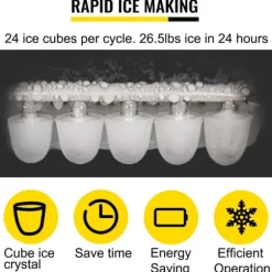 112W 12kg bärbar elektrisk ismaskin med kortfattad kontroll, snabb istillverkning, justerbara stora eller små isbitar, hänsynsfull design