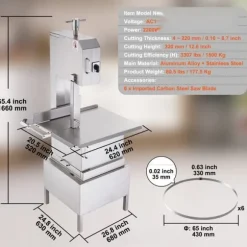 2200W kommersiell elektrisk köttbandsåg i rostfritt stål, högpresterande bensågmaskin för effektiv köttbearbetning.