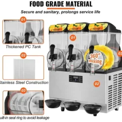 1100W 12L x 3 tankar slushmaskin för hem och kommersiellt bruk, snabb kylning och blandning, tyst drift, lätt att använda