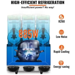 1100W 12L x 3 tankar slushmaskin för hem och kommersiellt bruk, snabb kylning och blandning, tyst drift, lätt att använda
