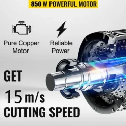 850W 15m/s kommersiell benskärningsmaskin med 3 sågblad, rymlig arbetsbänk med skala, pålitliga skydd, användarvänliga detaljer