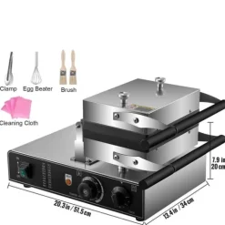 1600W rektangulär våffelbryggare med 2 vändbara dubbelsidiga bakformar, effektiv och jämn bakning, exakt temperatur/tidskontroll