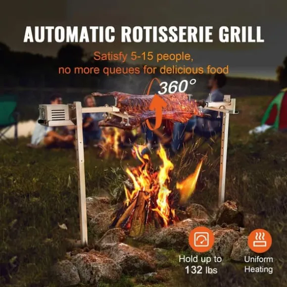 52W 4RPM 60kg lastkapacitet elektrisk spettgrill för hela djur, BBQ grill för olika typer av kött, 8 justerbara höjder, bra stabilitet