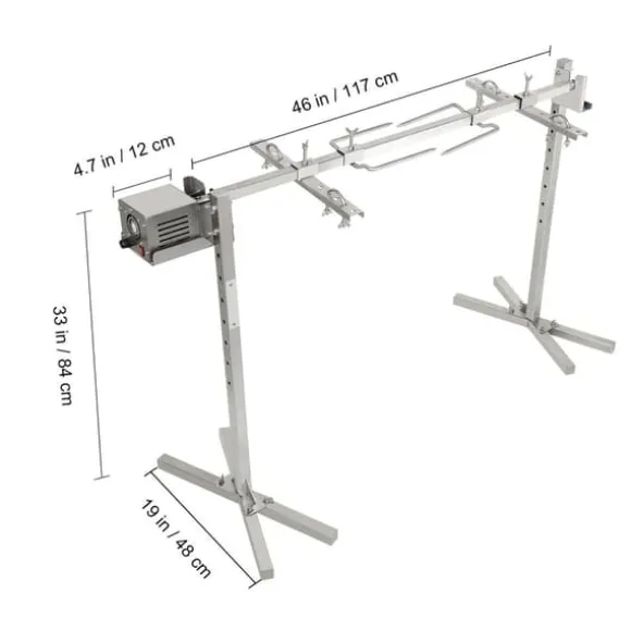 52W 4RPM 60kg lastkapacitet elektrisk spettgrill för hela djur, BBQ grill för olika typer av kött, 8 justerbara höjder, bra stabilitet