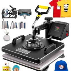 1400W 38x38 cm 8 i 1 värmepressmaskin med full tillbehör, exakt digital kontroll, 360° svängbar design, justerbar fjäderplatta