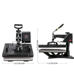 1400W 38x38 cm 8 i 1 värmepressmaskin med full tillbehör, exakt digital kontroll, 360° svängbar design, justerbar fjäderplatta