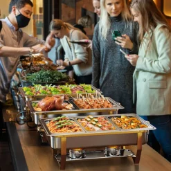 Warmounts rektangulära guldfärgade varmhållningskärl bufféset om 4, 7,6 l styck, matvärmare i rostfritt stål med insatser i flera storlekar, hopfällbar ram | CDON