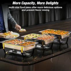 Warmounts rektangulära guldfärgade varmhållningskärl bufféset om 4, 7,6 l styck, matvärmare i rostfritt stål med insatser i flera storlekar, hopfällbar ram | CDON