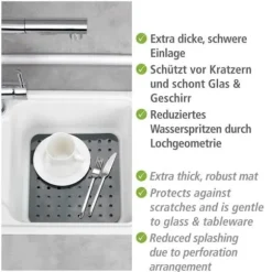 WENKO Crystal Diskbänk, Diskbänksmatta Repskydd, Diskskydd, Plast, 27,5 x 31 cm, Grå