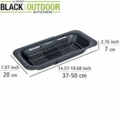 WENKO SIVO Diskbänkssil | Infällbar sil | Utdragbara handtag till placering | Pasta, frukt, grönsaker | 37 till 50 cm | Svart