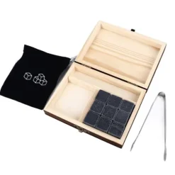 Whiskystenar Kubformade granitkylning Whiskystenar Set Återvinningsbara Snabbtorkande Whiskystenar med talllåda