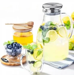 Wilmax stor 2,5 l kanna i borosilikatglas med metalllock