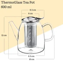 WILMAX Tekanna Glas 600 ml – Värmebeständig Tebryggare med Rostfritt Stål Filter | Thermo Glass