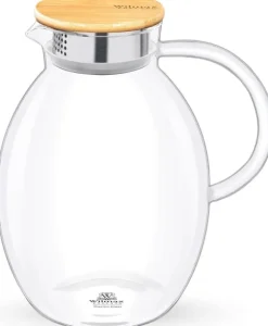 Wilmax vattenkaraff 2,4 L i borosilikatglas, bambulock