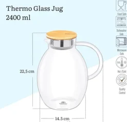 Wilmax vattenkaraff 2,4 L i borosilikatglas, bambulock