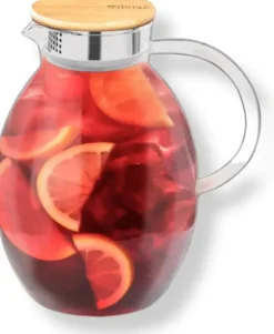 Wilmax vattenkaraff 2,4 L i borosilikatglas, bambulock