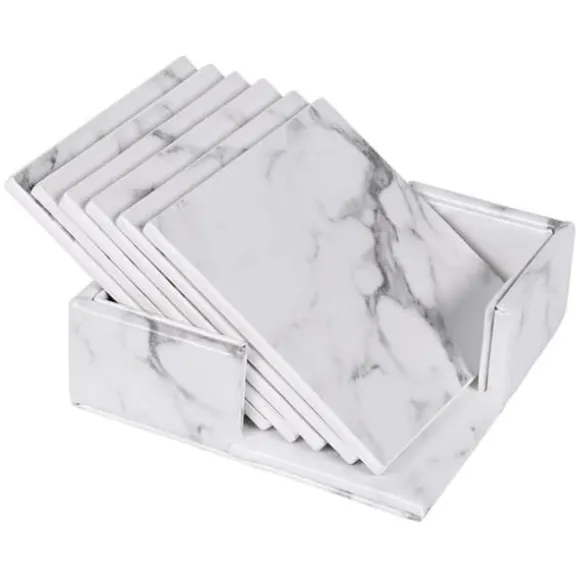 6x Glasunderlägg med Hållare - Fyrkantig