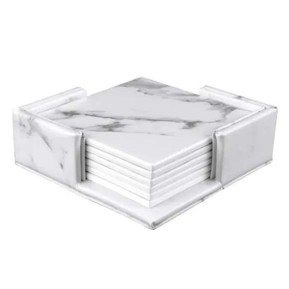 6x Glasunderlägg med Hållare - Fyrkantig