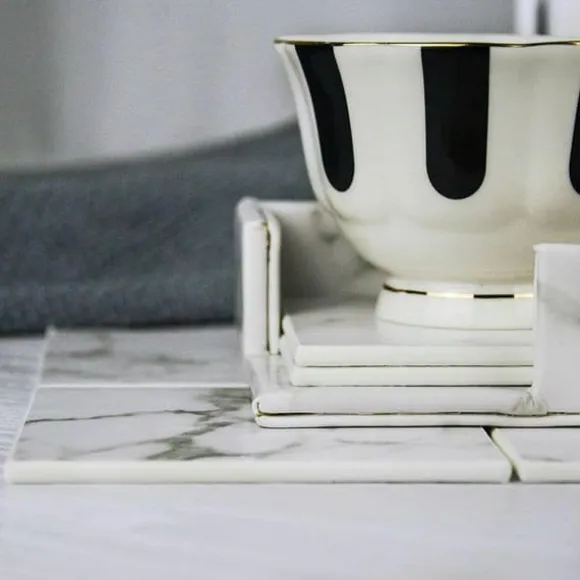 6x Glasunderlägg med Hållare - Fyrkantig