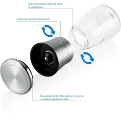 2x Pepparkvarn kryddkvarnar i SILVER 2x Handkvarn av glas och rostfritt stål för köket, perfekt för att mala och krossa peppar, salt, kryddor och