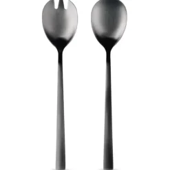 2x salladsskedar svart bestick för servering av sallader och rätter