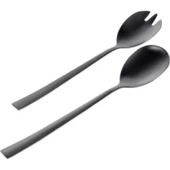 2x salladsskedar svart bestick för servering av sallader och rätter