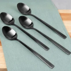 4x Svarta Cocktailskedar Långa Dessertskedar för Glass Kaffeskedar Set