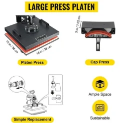 38X38cm 2-i-1 multifunktionell värmepressmaskin med digital kontrollpanel, snabb uppvärmning, effektiv överföring, lätt att använda