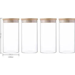4x1300ml Förvaringsburkar i Borosilikatglas med Lufttät Lock (10x20cm)