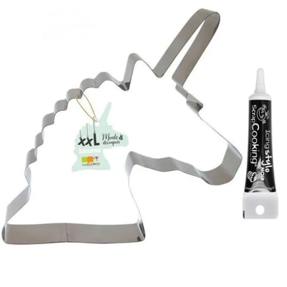 XXL Unicorn konditori i rostfritt stål + svart glasyrpenna