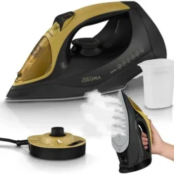 ZEEGMA Ironee - Sladdlös strykjärn - Horisontell och vertikal ångstrykning - 2600 W - Avkalkningssystem - Keramisk sål - Svart